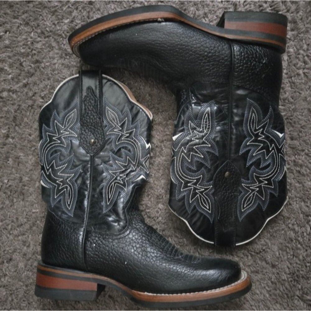 Estrella Made In Mexico Leather Boots Men Size 9 Square Toe Used 012026